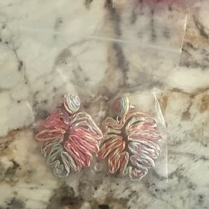 Pink Multicolor Tropical Leaf Earrings
